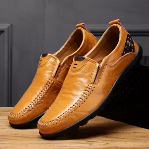 Men's Slip on Walking Driving Loafers Leather Casual Moccasins Shoes Flats Size - Picture 1 of 16