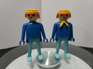 Lot of 2 Playmobile Vintage Figure Man  Geobra 1974 DRK Blue/Light Blue Blonde - Picture 1 of 3