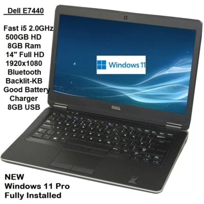 Dell E7440 Fast i5 512GB SSD 12GB Laptop Office HDMI 14" HD Webcam Backlit Win11 - Image 1 of 4
