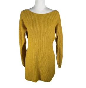 BCBGMAXAZRIA Mustard Yellow Boat Neck Ribbed Knit Long Sleeve Tunic sweater M - Picture 1 of 14