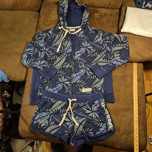 LIFE IS GOOD HOODIE SWEATSHIRT AND BOOTY SHORTS SET BLUE WITH TROPICAL PRINT XL - Picture 1 of 15