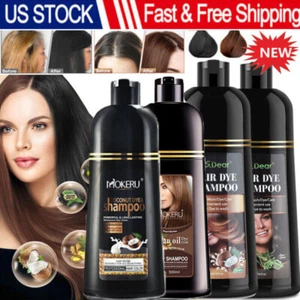 500ml 100% Natural Herbal Black Hair Color Dye Shampoo Permanent For Unisex - Picture 1 of 86
