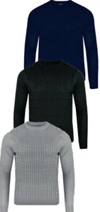 ✔✔Men,s Cable Sweatshirt Knitwear Sweater Jumper Crew Neck Long Sleeve Tops✔✔ - Picture 1 of 20