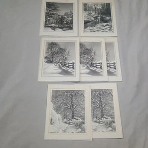 Vtg Hallmark Christmas Greeting Cards Lot Black & White Winter Snow Gold Borders - Picture 1 of 18