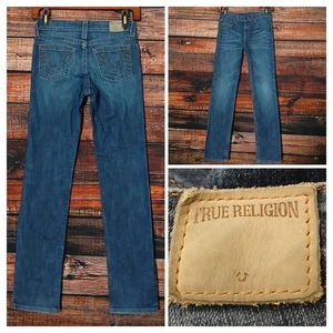 True Religion Jeans Unisex Kids Size 12 Geno Single End Slim Blue Denim Stretch - Picture 1 of 11