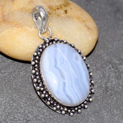 925 Серебряное покрытие синий кружевной кулон ручной работы ювелирных изделий размер 1,8 «GW - Изображение 1 из 3