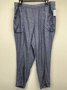 Old Navy size XL Women’s Blue Linen Blend High Rise Pull On Tapered Pants NWT - Picture 1 of 6