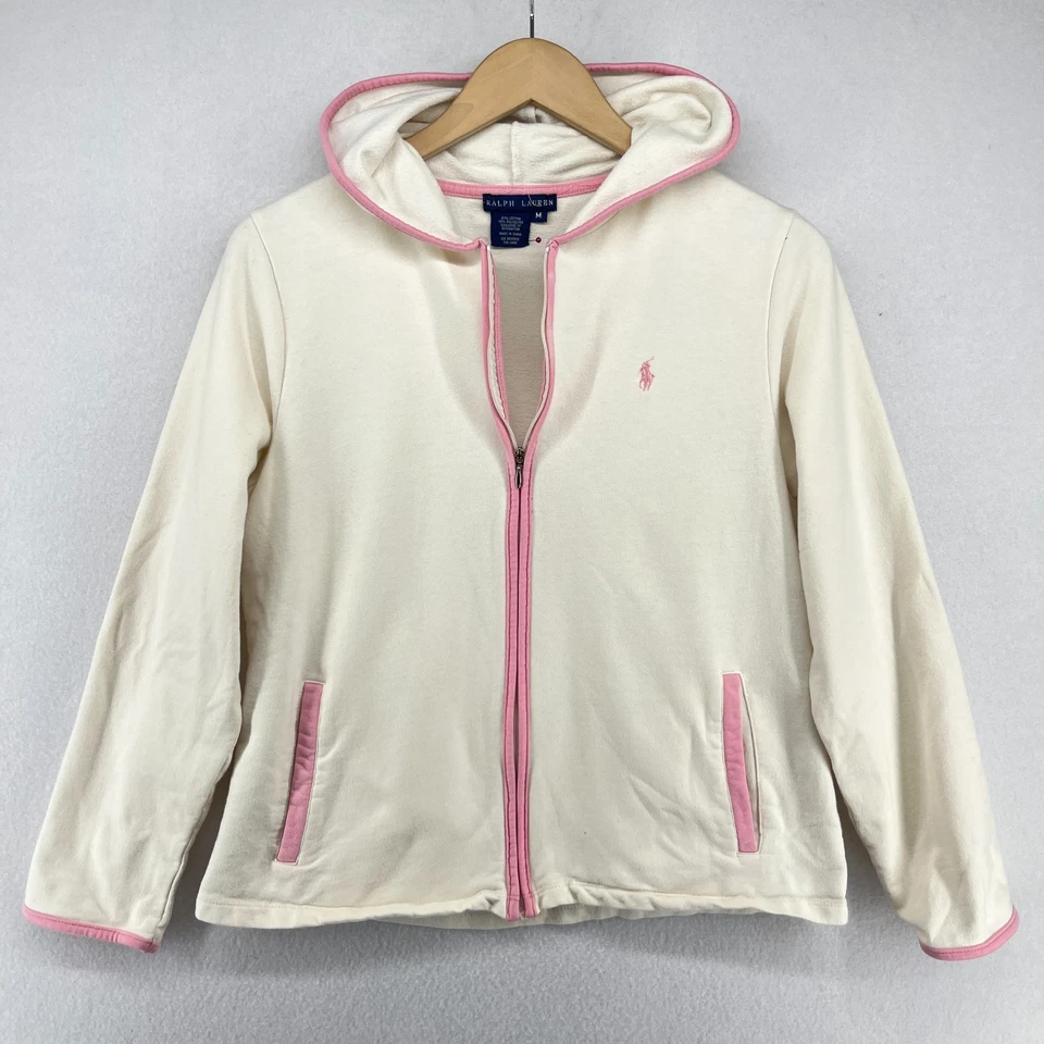 Sudadera con Capucha Ralph Lauren Niñas M Terry Francés Mezcla de Algodón Cremallera Completa Sudadera Marfil Foto 1 de 4