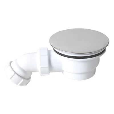 FLOMASTA Dome Shower Waste Trap White 90mm with polished stainless steel-effect cover