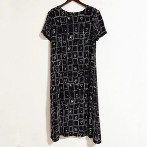 Vestido midi vintage Talbots corazón floral negro talla 18 - Imagen 1 de 10