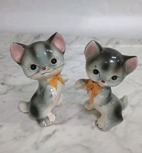 Napco Vtg 50s Tabby Cat 2 Kittens Pair Playful Kitty Whiskers 4" Figurine Japan - Picture 1 of 9