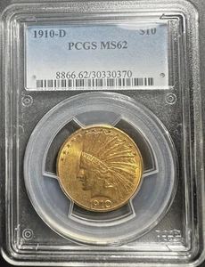 1910-D INDIAN $10 PCGS MS62 ~ Most Beautiful of The Gold Coins! - Picture 1 of 4