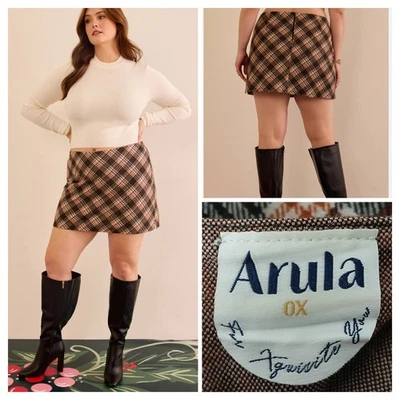 Arula Paris мини юбка размер 0 X плюс мягкая фланель клетку молнии назад эластичной новый с Ярлыками $74 - Изображение 1 из 4