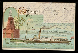 GERMANY 🇩🇪1235-BODENSEE -Lindau im Bodensee Hafeneinfahrt (1904)🇩🇪 - Picture 1 of 2