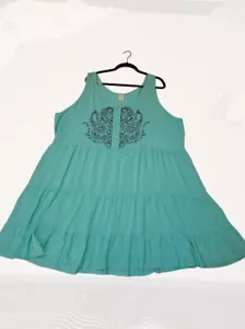 Jasmine & Ginger Sleeveless Blue Dress Black Embroidery Plus Size 3X - Picture 1 of 4