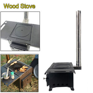 Portable Outdoor Wood Burning Stove w/ Pipe For Vented Tent Cooking