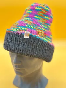 Gorro de lana gorro de punto gorro de pompón negro Rainbow gorro reversible - Imagen 1 de 16