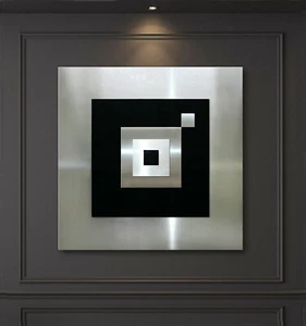ORIGINAL ABSTRAKT METALL Bild Modern Schwarz Silber Grau Abstrakt Wandbild Deko - Bild 1 von 5