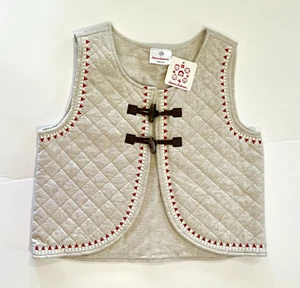 Hanna Andersson Girls Sz 12 Beige Quilted Embroidered Vest Brown Toggle Buttons - Picture 1 of 3