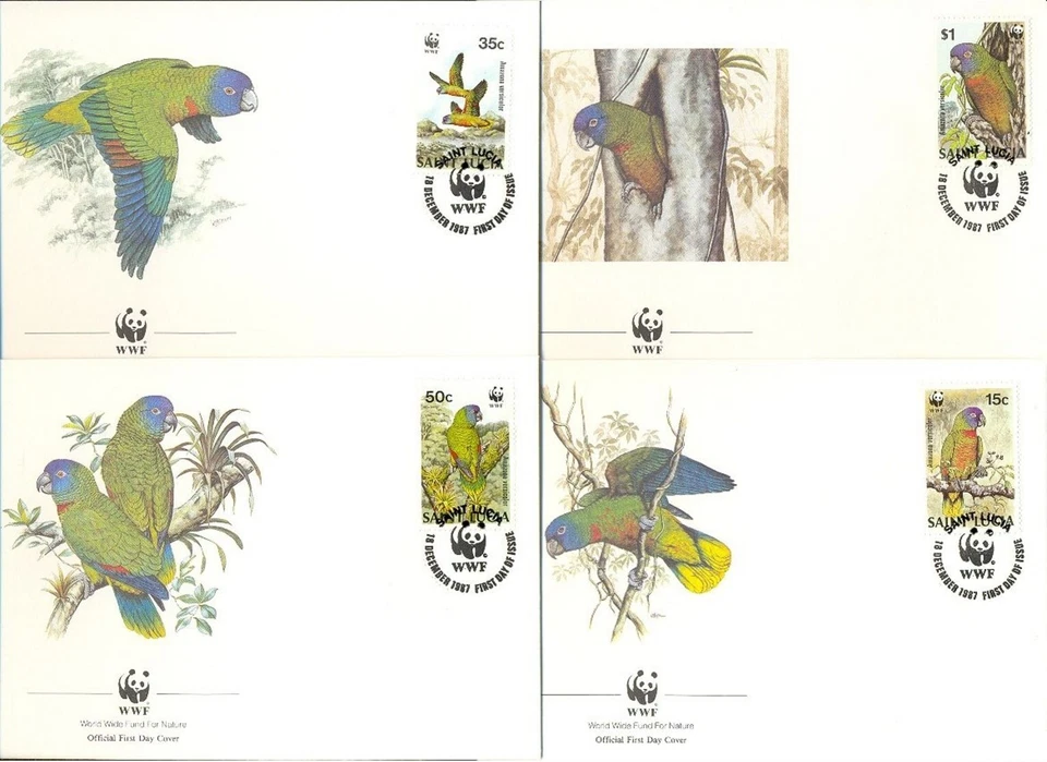 Saint Lucia 1987  ☀ WWF Fauna / Parots set ☀ 4x FDC - Image 1 of 1