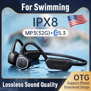 US Waterproof Bone Conduction Headphones Swimming Wireless Bluetooth Headset 32G - Picture 1 of 24