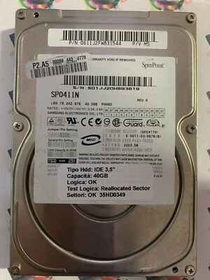 Hard Disk Usato IDE 3,5" 40gb SAMSUNG SP0411N 0611J2FW831544 2003.08 - Immagine 1 di 4
