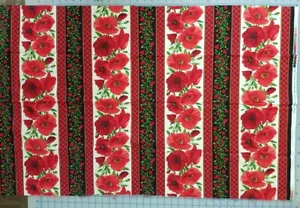 Scant 3/4 Yd Vtg Hi Fashion Red Poppy Tartan Stripe Quilting Cotton HJ-C3618 - Picture 1 of 4