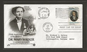1982 US 20c Dr. Mary Walker Dual Cancel FDC Scott #2013 - Picture 1 of 2