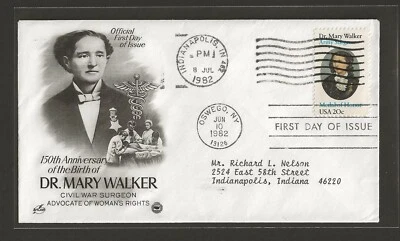 1982 US 20c Dr. Mary Walker Dual Cancel FDC Scott #2013 - Image 1 of 2