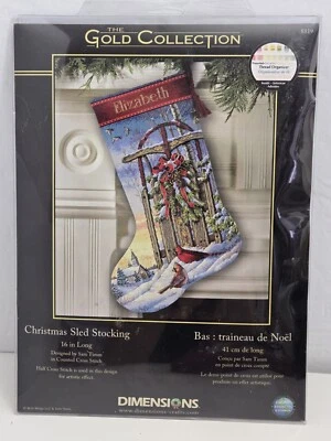 Dimensions Gold Collection Christmas Sled Stocking Cross Stitch Kit 16" - Image 1 of 4