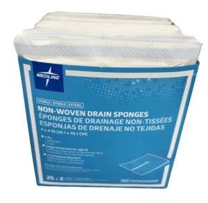 Medline Sterile Nonwoven Gauze Drain Sponges 4"x4" 33 packs totalling 66 sponges - Picture 1 of 2