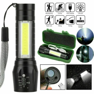 2Set USB Rechargeable LED Flashlight Zoomable Torch Light Lamp Camping Portable - Picture 1 of 12