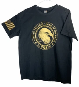 Unisex Short Sleeve T-Shirt Large 'Land of The Free Home of the Brave' Flag USA - Picture 1 of 4