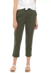 Women's Linen Cropped Jeans, New Directions, Army Olive, Size 14 - Picture 1 of 11