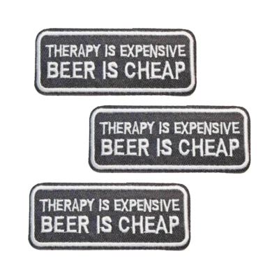 Iron on Patches, Pack of 3pcs Design Letter Patches Therapy is Expensive Beer - Image 1 of 3