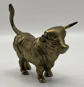 Vintage Cast Solid Brass Bull Figurine Small Size 4 Inch - Picture 1 of 6