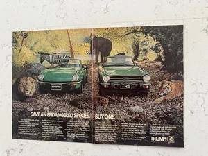 Pubblicità stampa verde Triumph Spitfire & TR6 Cabrio Autos 2 pagine 1976 ~ in via di estinzione - Foto 1 di 1