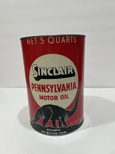 VINTAGE SINCLAIR PENNSYLVANIA MOTOR OIL 5 QUART TIN CAN DINO DINOSAUR - Picture 1 of 13