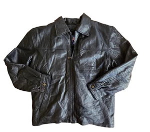 Vintage USA Leather Black Bomber Jacket Medium - Picture 1 of 12