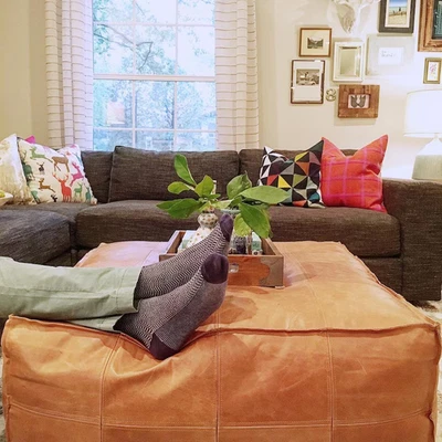 Ottoman Leather Moroccan Pouffe Genuine Amazing Footstool Unstuffed 30'' Boho - Image 1 of 4