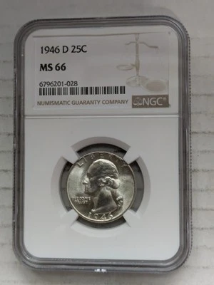 1946-D Washington Quarter 90% Silver Uncirculated NGC MS66 25c Denver - Image 1 of 2