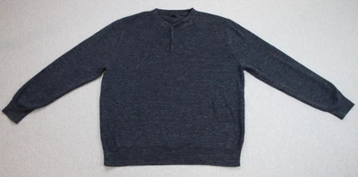 J Crew Sweater Mens XL Navy Blue 100% Cotton Tight Knit Long Sleeve Henley Neck - Image 1 of 4