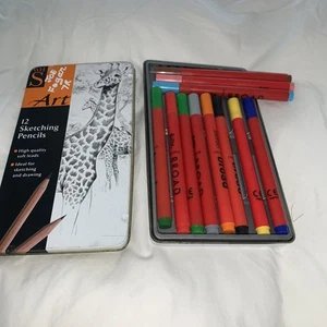 Vintage Artist 11 Pencil Set WH SMITH sketching + 11 Berol Broad Colours Bundle - Picture 1 of 4