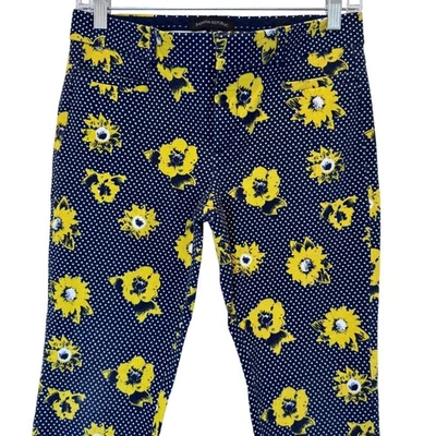 Banana Republic Sloan Floral Print Ankle Pants Navy Blue Yellow Polka Dot Sz 2 - Image 1 of 4