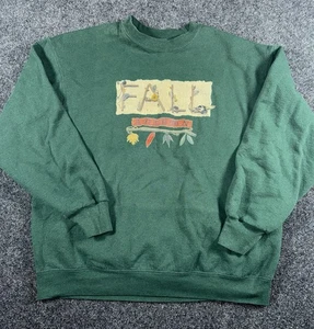 Vintage 90s Fruit of the Loom Fall Autumn Nature Graphic Sweatshirt XL Green - Picture 1 of 7