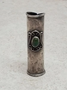 VINTAGE NAVAJO GREEN TURQUOISE STASH PILL TOOTHPICK STERLING SILVER TUBE NO TOP - Picture 1 of 10