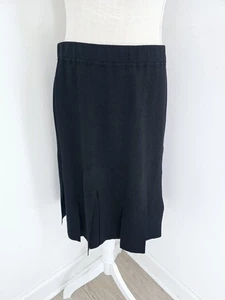St. John Essentials Black Pleated Carwash Hem Wool Blend Vintage Knee Skirt 8 M - Picture 1 of 8
