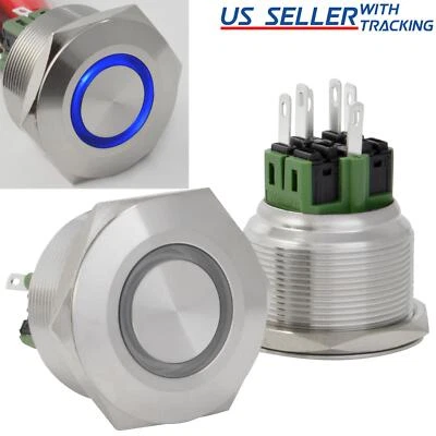 JACOBSPARTS 28mm Stainless Steel Momentary Push Button Switch with Blue LED
