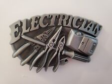 New electrician belt buckle carved with tools of the trade gift. VINTAGE