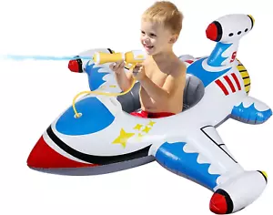 Baby Pool Float Inflatable Airplane Pool Float Boat with Handle & Squirt Gun, Ba - Picture 1 of 12
